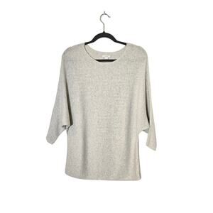 Pure Jill Women's Ribbed Bat Wing Sweater Sz XS Gray Oversized Lagenlook Neutral